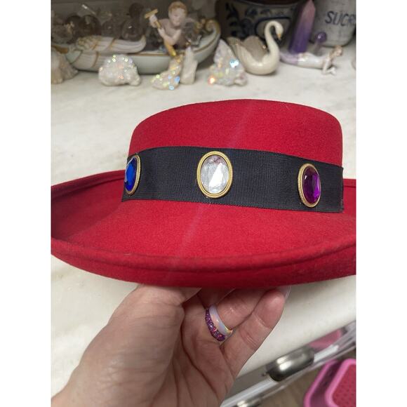 Vintage Red Felt Rhinestone Red Purple Blue Clear Green Hat 1980’s Jody Watley main image 12
